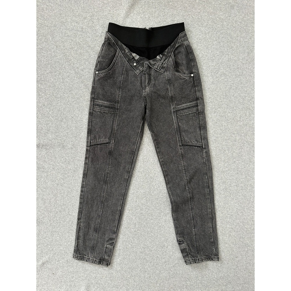 Manière De Voir Foldover Waistband Back Zipper Cargo Jeans 10 Avant Garde Edgy